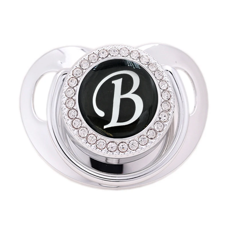 

Infant Nipple Newborn Silver Pacifiers Bling New Design Pacifier 24 Name Initial Letter BPA Free Silicone Dummy Soother Chupete