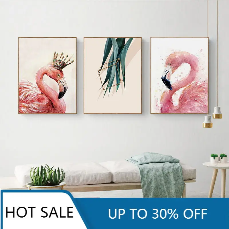 Современная Минималистичная животная Фламинго с листьями настенная Картина на