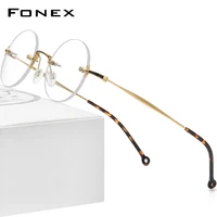 fonex pure titanium glasses frame men 2022 new rimless retro round prescription eyeglasses frames women optical eyewear f9141