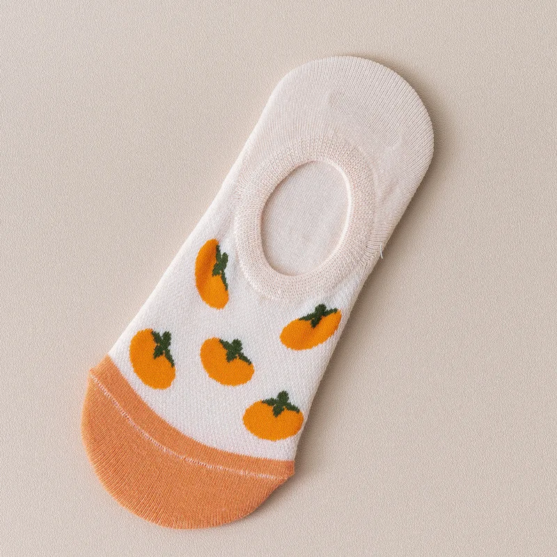 Женские носки-лодочки с мультяшными фруктами Милые оранжевые носки-личи тапочки