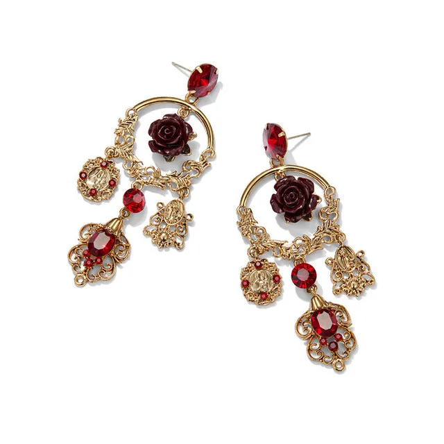 Двойные серьги в европейском и американском стиле с изображением каменной розы |