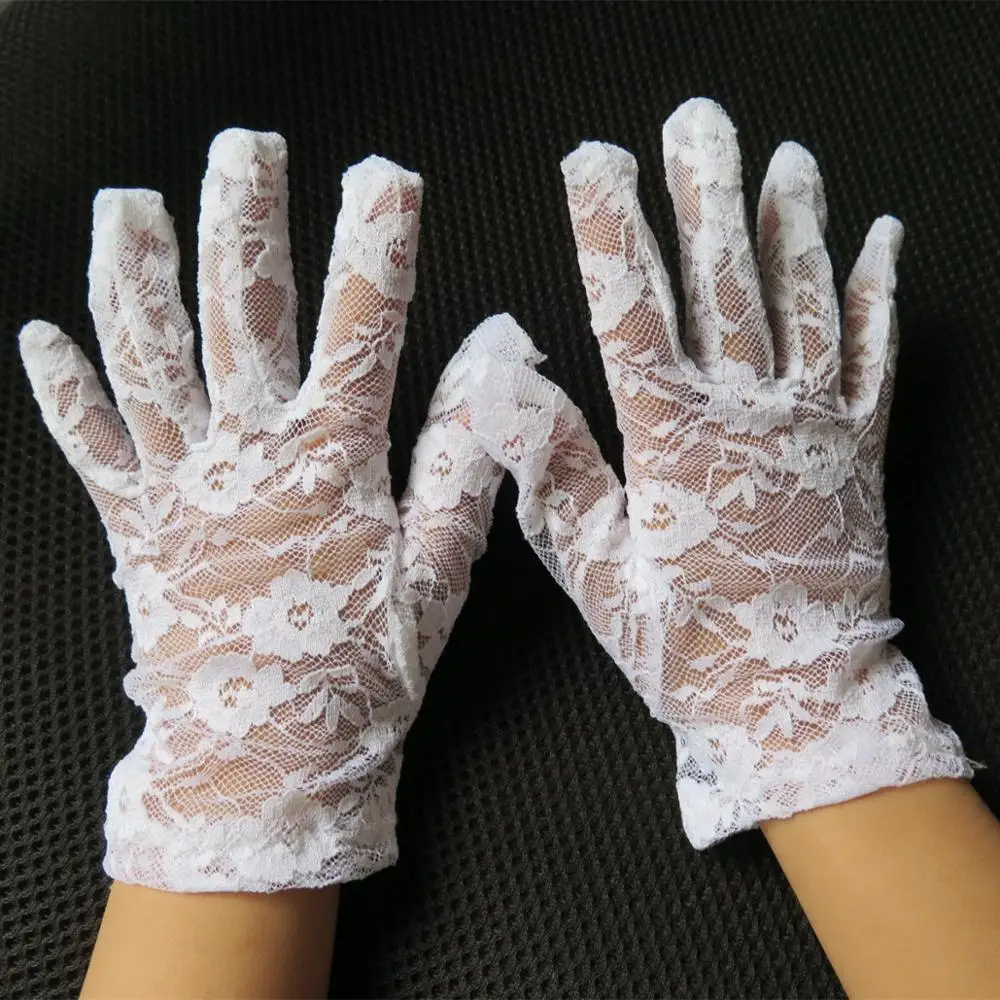 Детские белые кружевные перчатки для девочек с цветами танцевальное вечернее