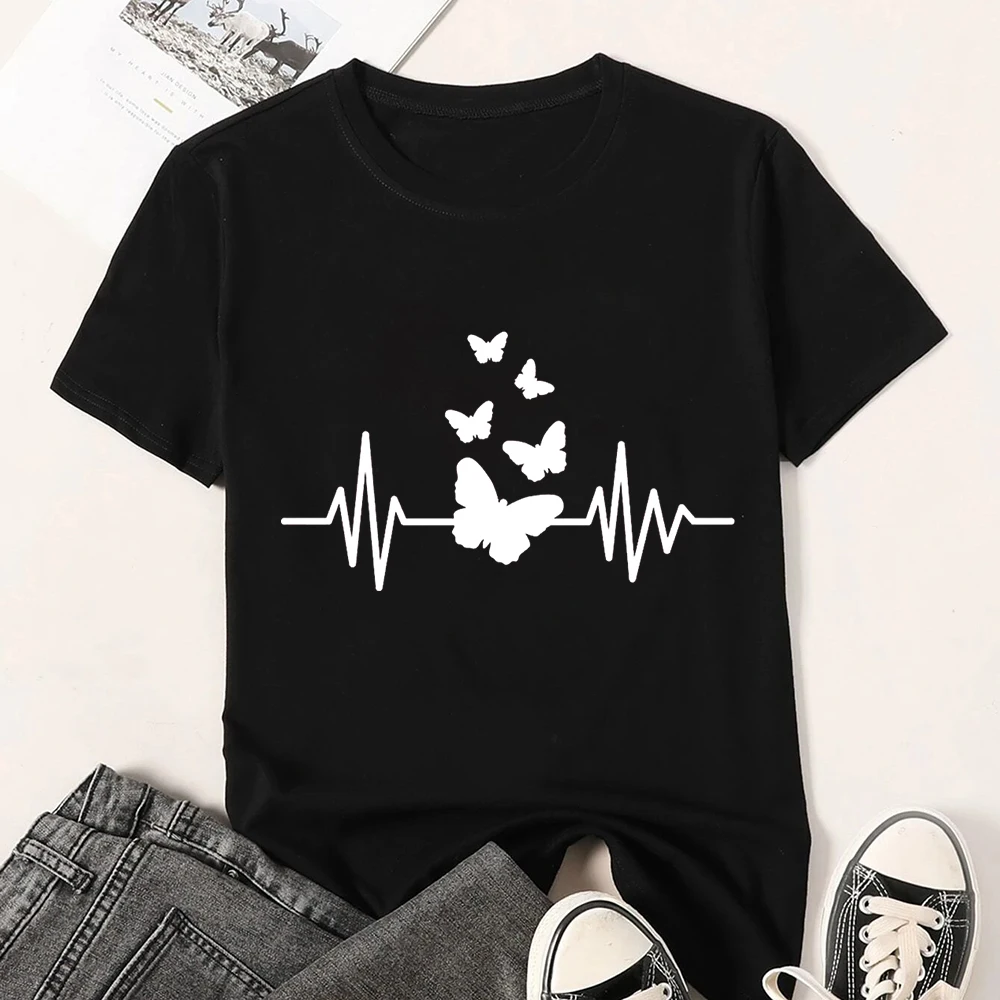 

Fridayin Summer New Women's Round Neck Fashion Graffiti Print T-Shirt Ladies Black Casual Short Sleeve Tops Female