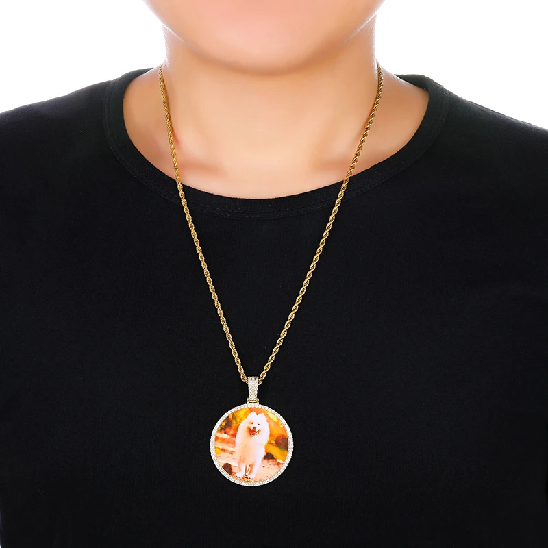 Сделанное на заказ фото круглое ожерелье медальоны и кулон с 4 мм теннисной