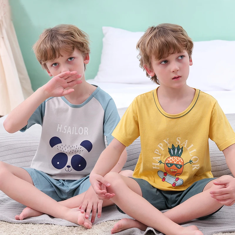 

Teen Pajamas Summer Children's Clothing Sets Short-sleeved Pyjamas Kids Boys Home Clothes Cotton Sleepwear For 6 8 10 12 15Years