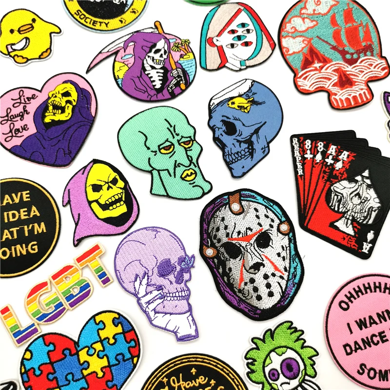 

Punk Skull Patches Embroidered Patches for Clothing Iron on Patch for Clothes Sewing Stickers Jacket Badges Rock Punk Applique