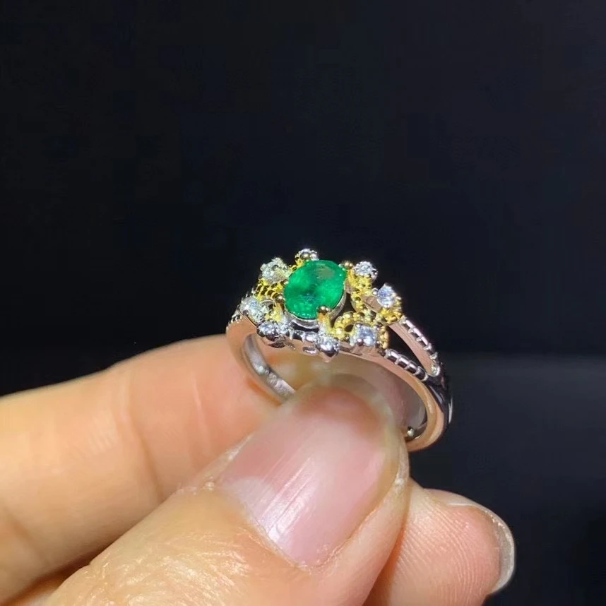 

charming green emerald ring for women jewelry natural gem real 925 silver ring MAY birthstone girl party gift 4*5mm size gem