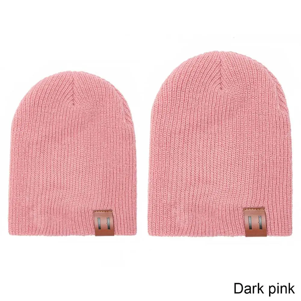 Pink REAKIDS/зимняя детская шапка для родителей и детей, теплая шапка для папы и мамы, вязаная крючком эластичная вязаная шапка, мягкая теплая шапка для малышей - Цвет: Pink