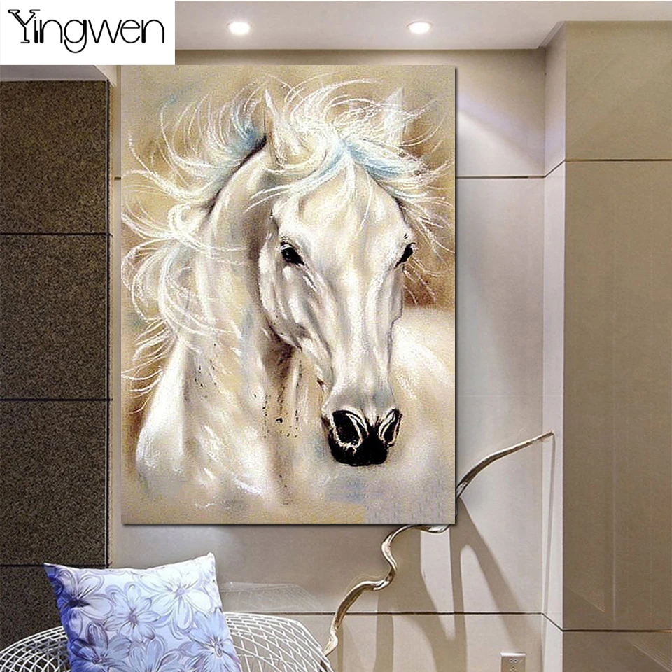 

Full Diamond Embroidery Oil Painting White Horse Diamond Painting 5D Diy Animal Crafts Mosaic Cross Stitch Kit Art Home Decor
