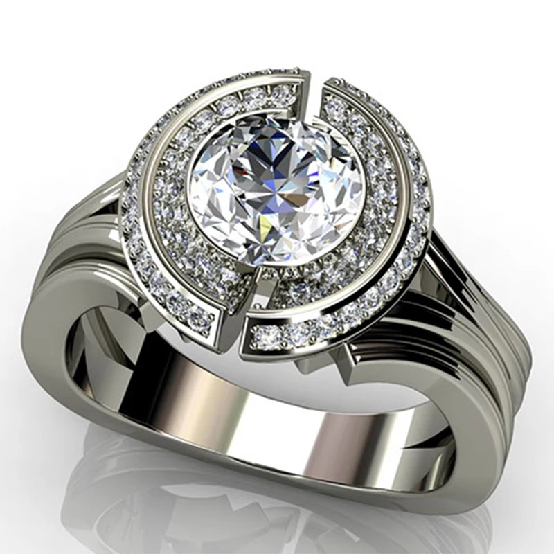 

New Arrival Delicated Round Cut White Zircon Rhinestones Ring For Mens Womens Wedding Party Jewelry Luxury Accessories B4M775