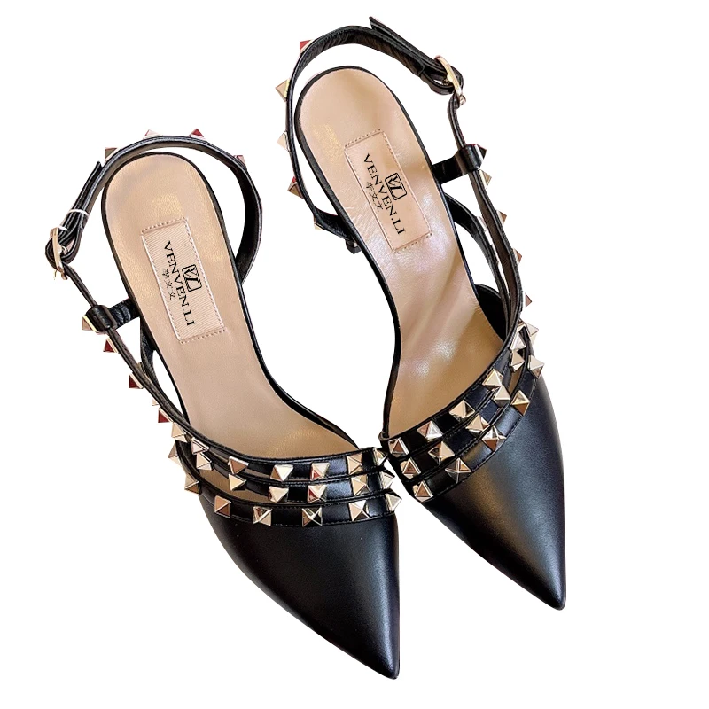 

The most fashionable Italian vvl business women's shoes 9cm high heel, pointed rivet, metallic paint, top sheepskin, with box