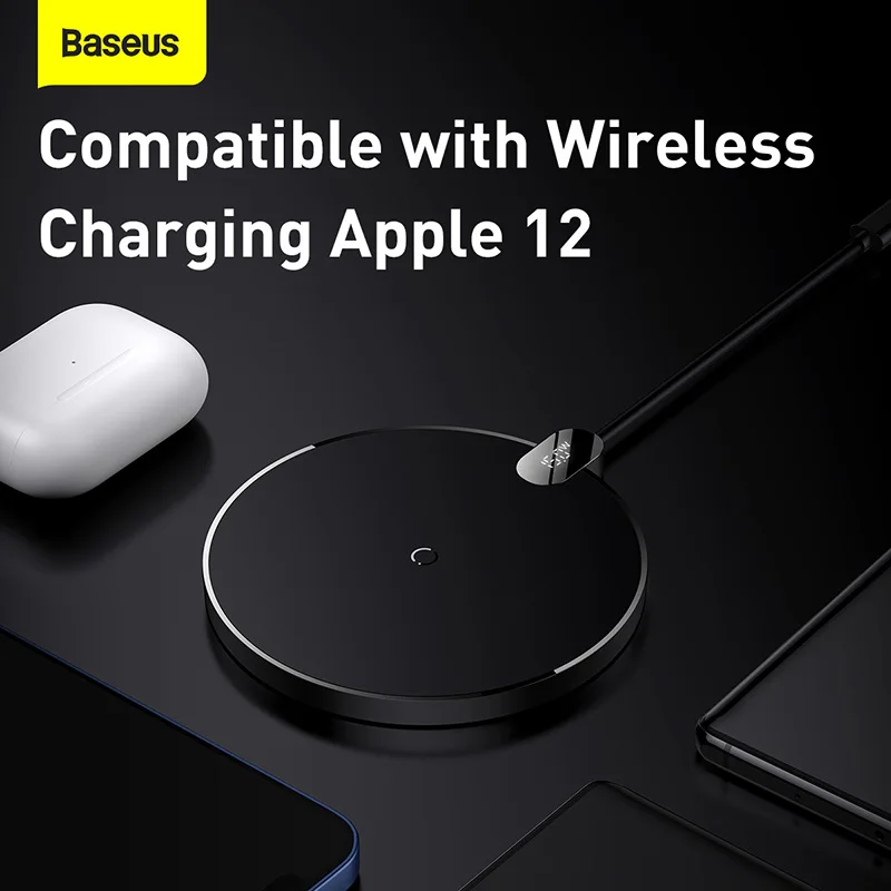 baseus 15w qi wireless charger for iphone 13 12 pro max digital display fast wireless charging for samsung xiaomi pad 5 huawei free global shipping