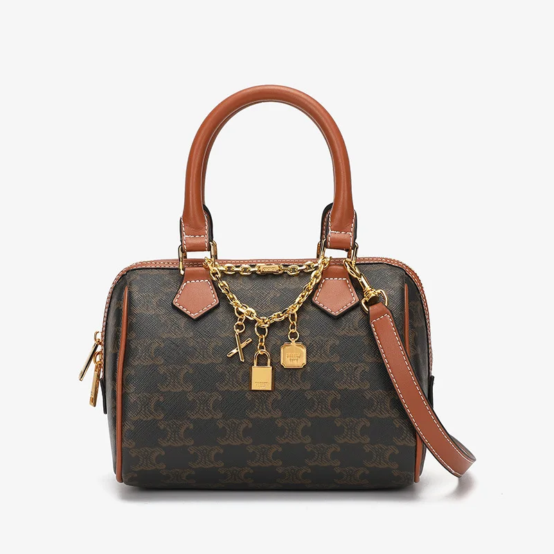 

Famous Luxury Brand Geometric Printing Chain Pillow Bag 2021 New Fashion Leather Boston Handbag All-match Crossbody Shoulder Bag