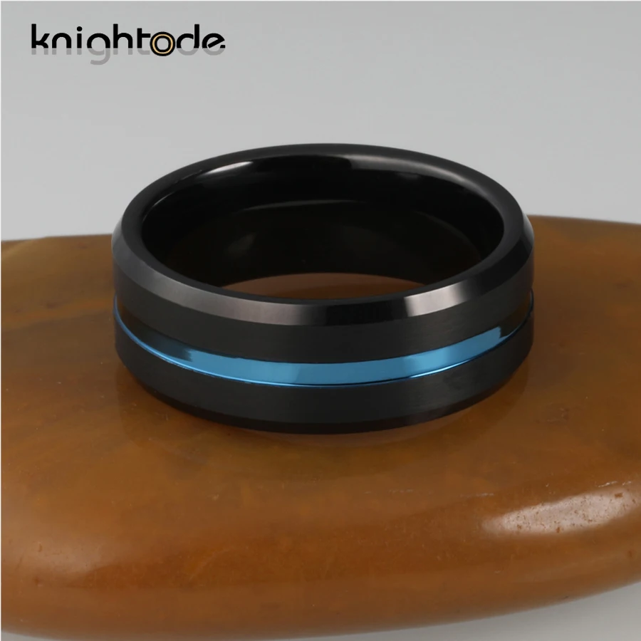 8 мм Мужской Женский черный вольфрам карбид обручальное кольцо модное с синим