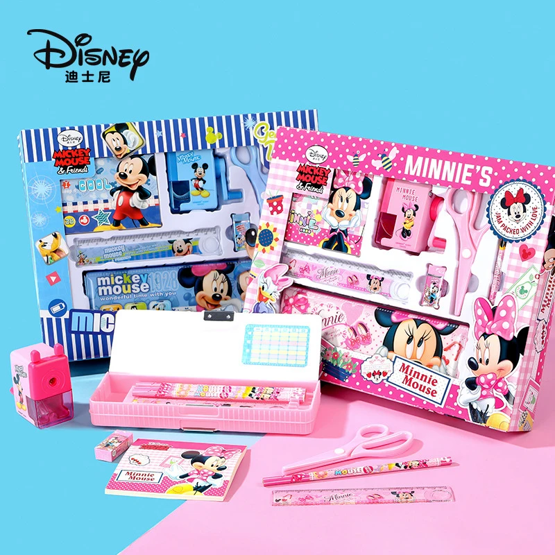 

Disney Mickey Mouse Iron Man Stationery Set Notebook Pencil Sharpener Scissors Lead Eraser Ruler Stationery Box for Student