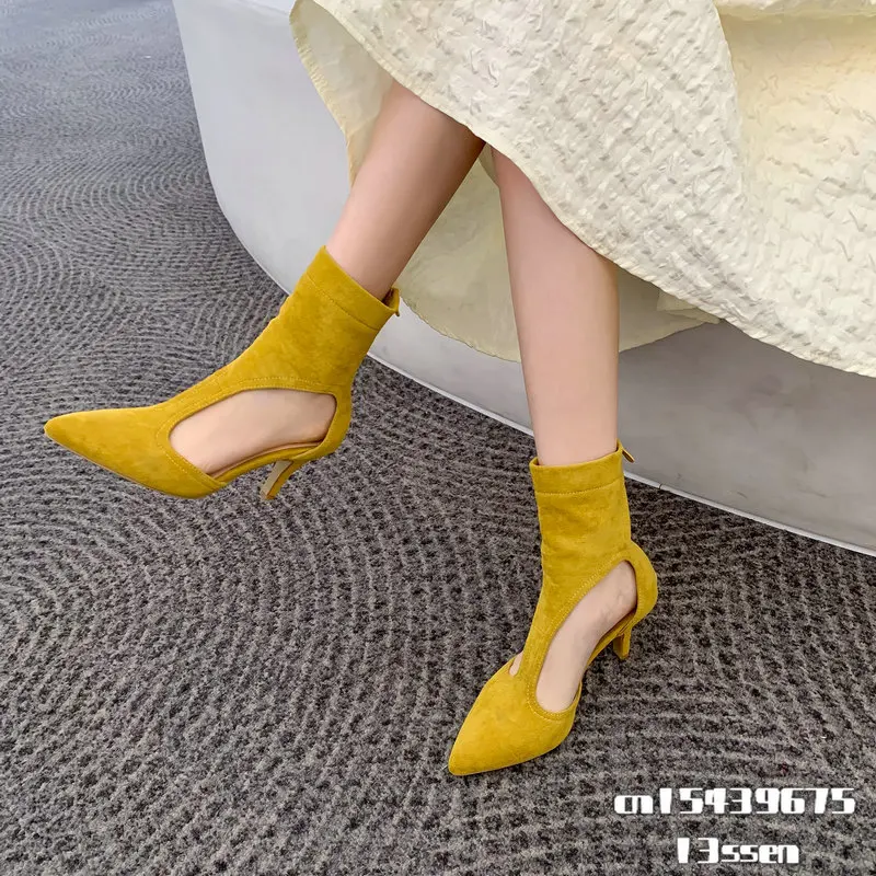 

Spring Summer Boots Women Thin High Heel Boots Zipper Fashion Luxury Platform Boots Women's High Heels Shoes Pointed Toe