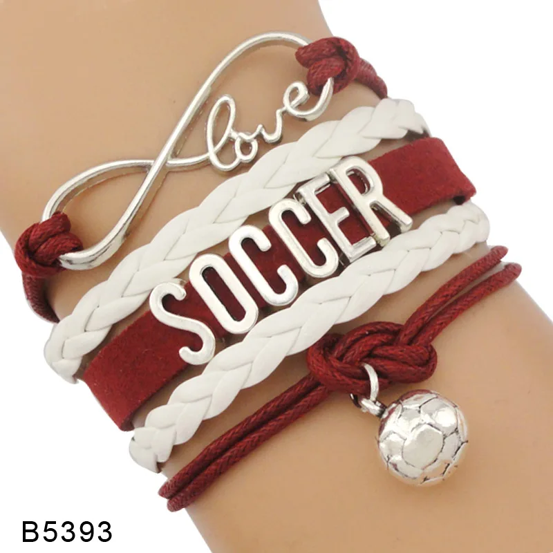 Бесконечность любви футбол мама Браслеты тренеров вера Футбол Шарм кожаный