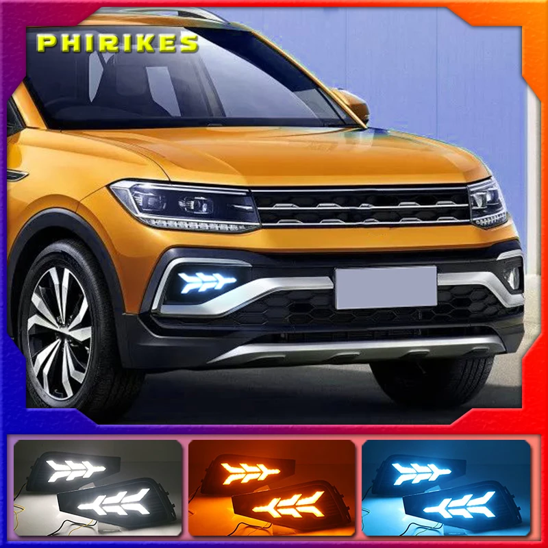 

1 комплект светодиодный DRL стайлинга автомобилей для Volkswangen VW T-Крест tcross 2019 2020 Габаритные огни указатель поворота колпак противотуманных фар 12V из АБС-пластика