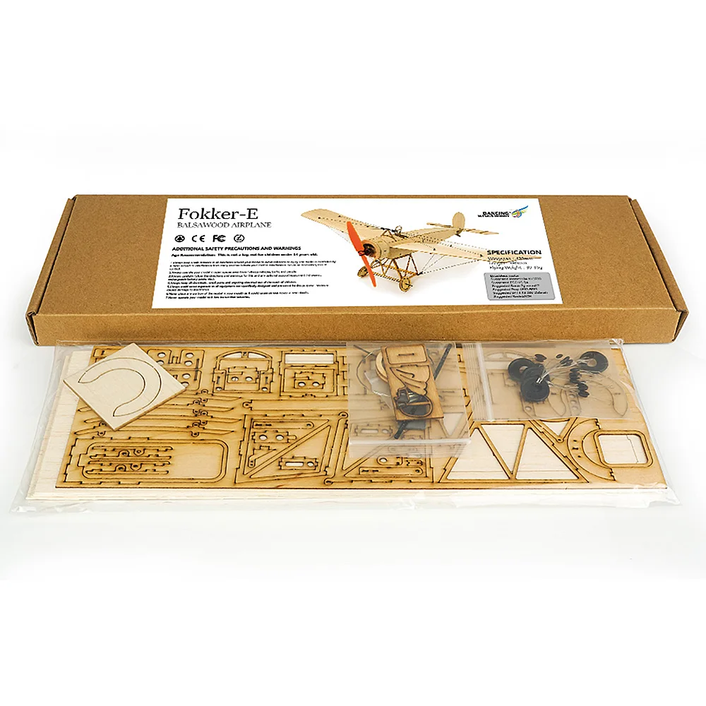 K0801 Mini Fokker-E Balsa деревянный 420 мм разлетный самолет Радиоуправляемый игрушечный