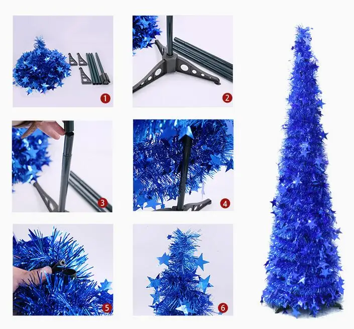 blue Green Pop Up Christmas Tinsel Tree With Stand Gorgeous Collapsible Artificial Christmas Tree For Christmas Decorations 1.2M 1.5M - Цвет: blue