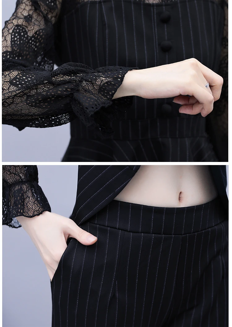 

Fragrance 2 Piece Set Women Ensemble Blazer Pantalon Femme Stripes Blazer And Pants Set For Woman Fashion Conbinaison Femme