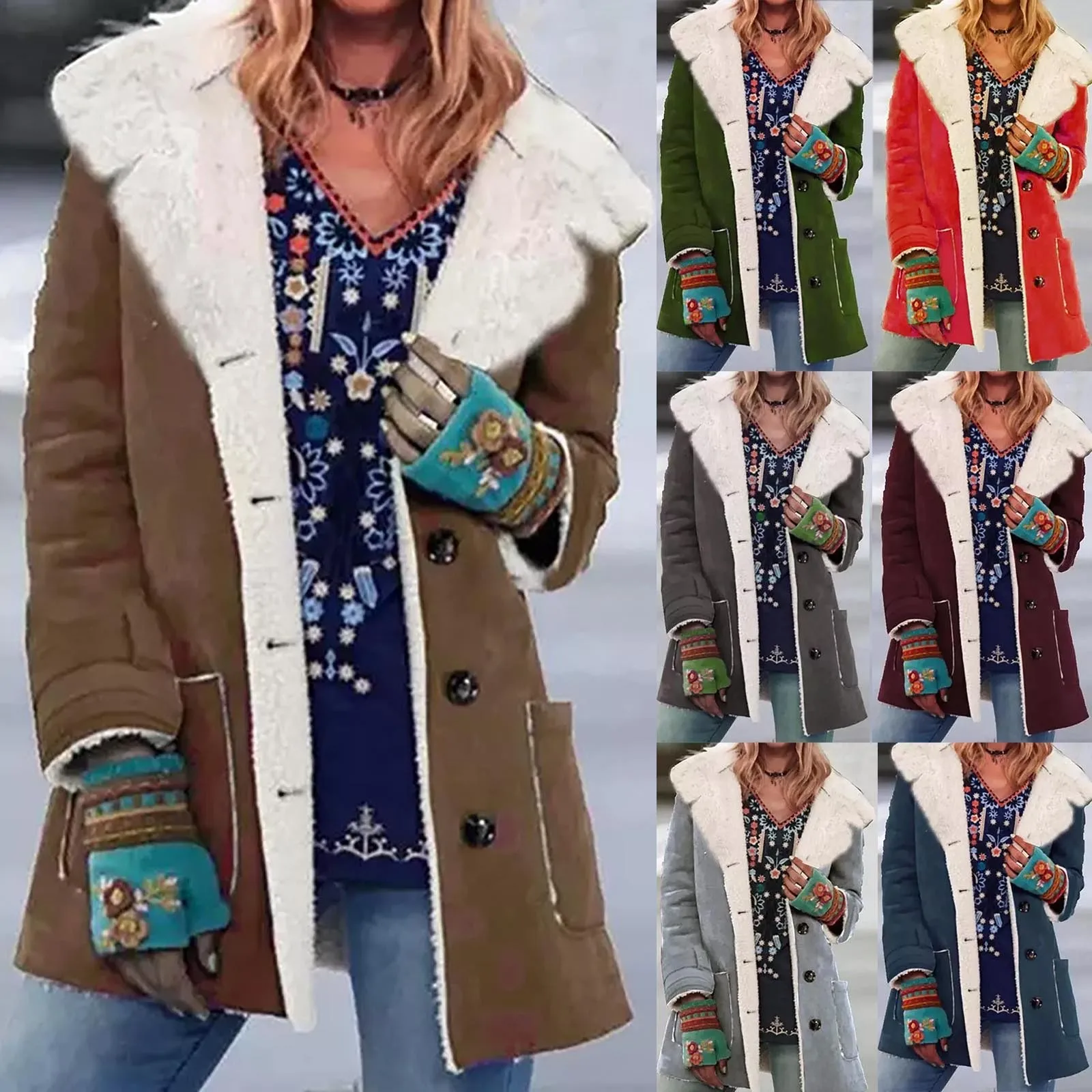 

Женская плюшевая куртка с капюшоном, зимняя однотонная Толстая теплая куртка с отложным воротником, на пуговицах, с длинным рукавом, 2021 #40