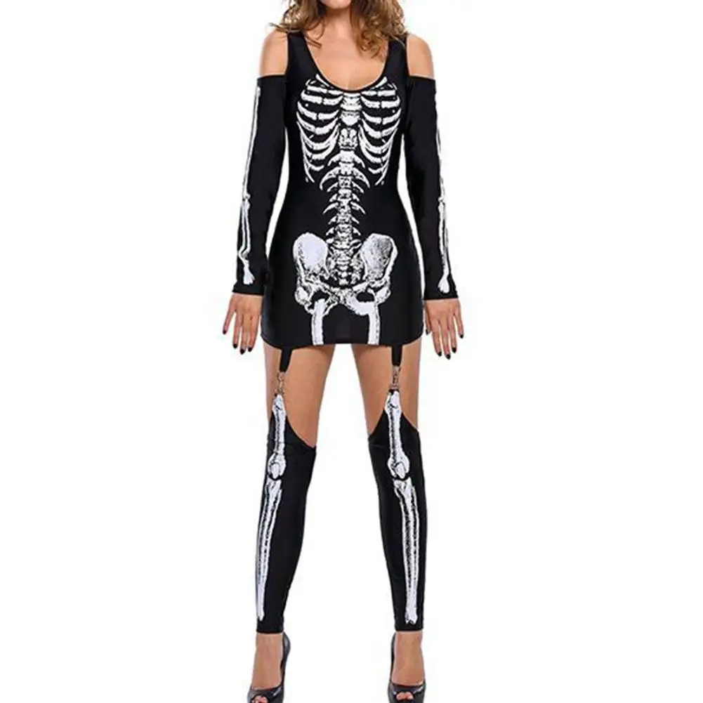 DSstyles маскарадный костюм с принтом скелета сексуальный на Хэллоуин открытыми