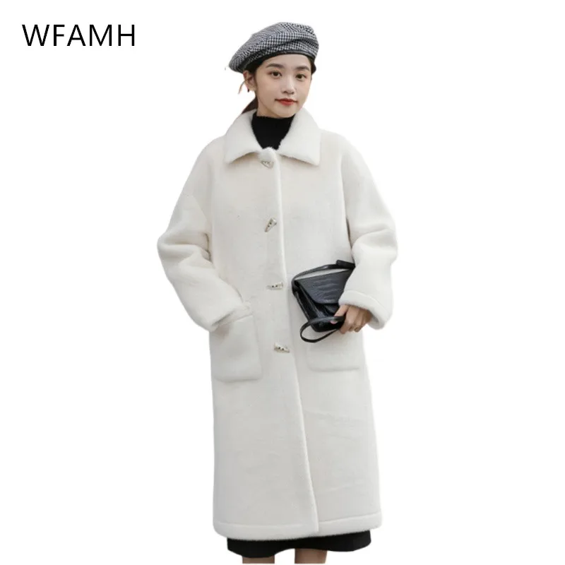 Fashionable And Chic Horn Buckle Imitation Mink Fur Fur In One 2023 Real Shot Thick Mid-length College Wind Coat Jacket Women