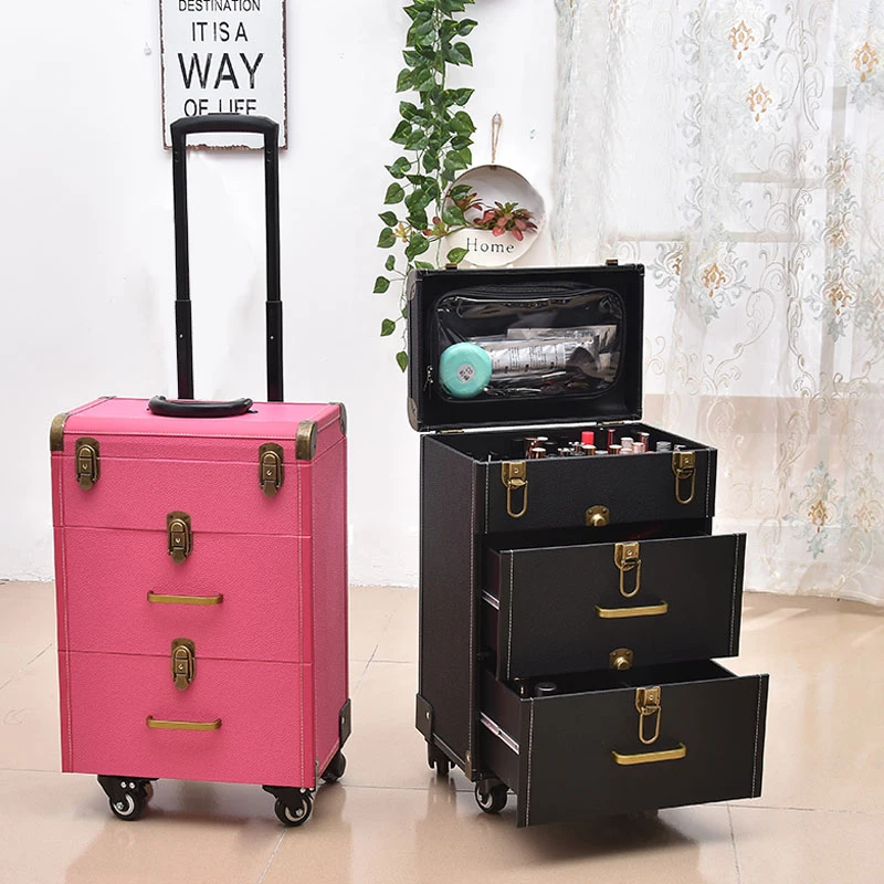 Trolley CaseTravel Suitcase Professional Cosmetic Case Box Nail Tattoo Rolling Makeup Case On Wheels Multifunctional Toolbox