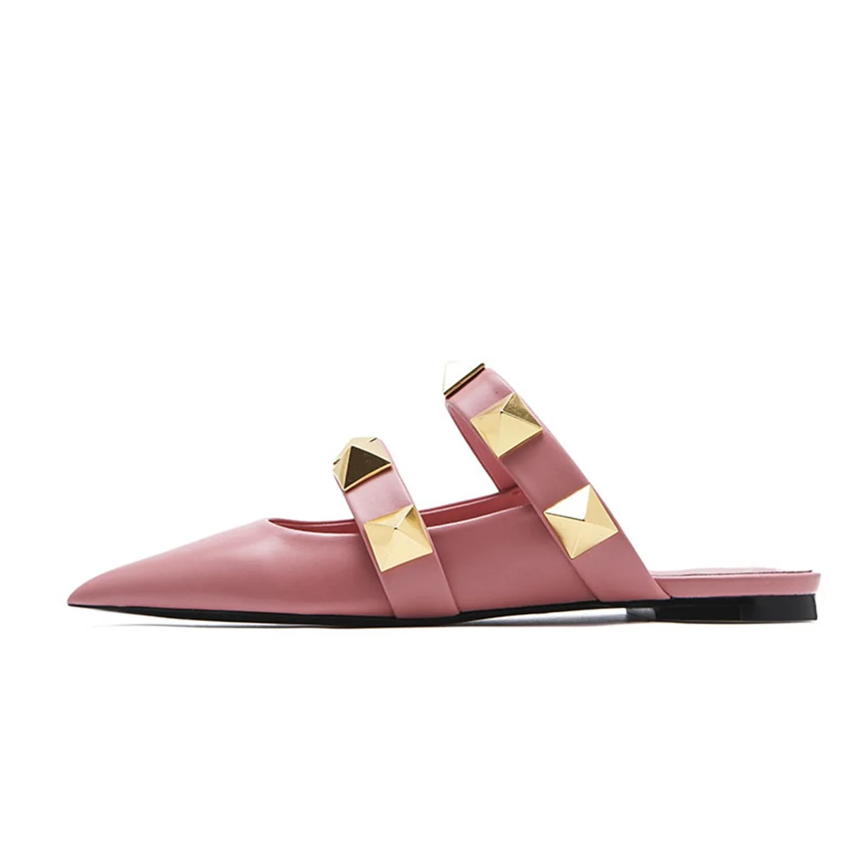 Spring Autumn New Style Rivet Pointed Toe Women Slippers Comfortable Genuine Leather Material Fashion Mules Low Heel Sandals