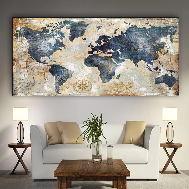 

Watercolor World Vintage Map Canvas Painting Nordic Posters and Scandinavian Prints Wall Art Pictures Living Room Home Decor