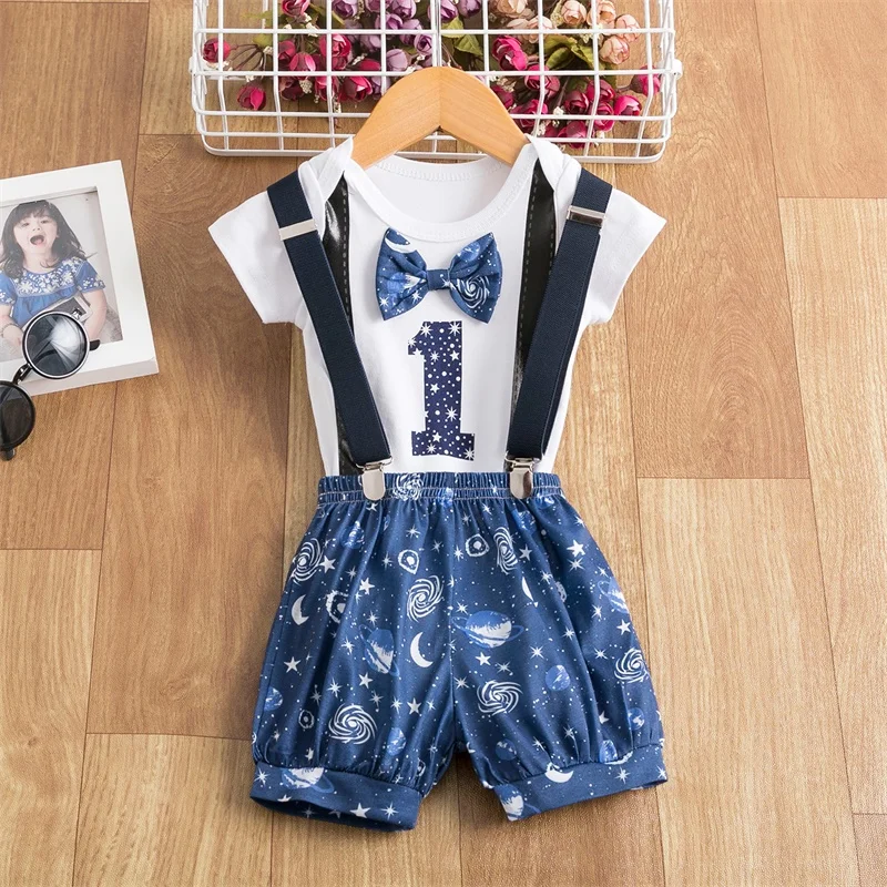 

Newborn Baby Clothes Fashion Number Printing Suits 1 Year Old First Birthday Party Outfits Sets 24M Toddler Boys Clothes Sets