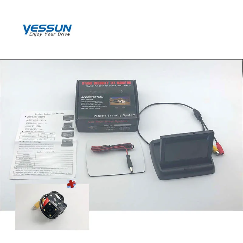 display with Camera Yessun 4,3 дюймов складываемый автомобильный монитор TFT ЖК-дисплей камера s обратная парковочная камера для автомобиля Мониторы Заднего вида NTSC PAL - Название цвета: display with Camera