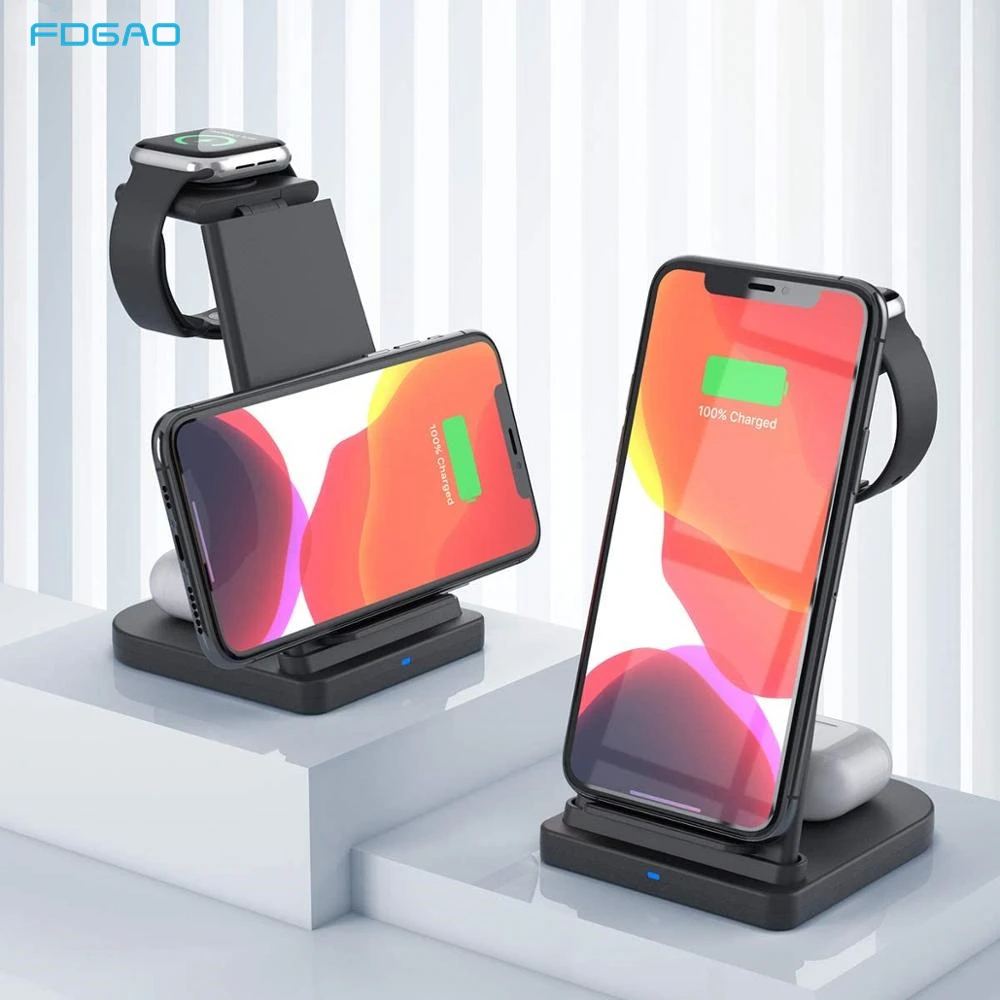 Carregador sem Fio para Iphone Estação de Carregamento Rápido para Apple 3 em 1 Fdgao x xs xr 8 Iver se 6 5 4 3 2 Airpods Pro 15w qi 12 11