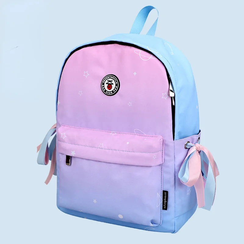 

New small fresh gradient color junior high school student school bag High school students backpack Bow shoulder bag girl
