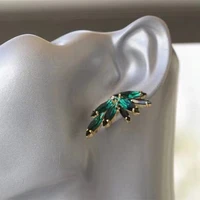 hot sale fashion green leaves shaped inlaid geometric crystal rhinestone zircon female earrings for women jewelry