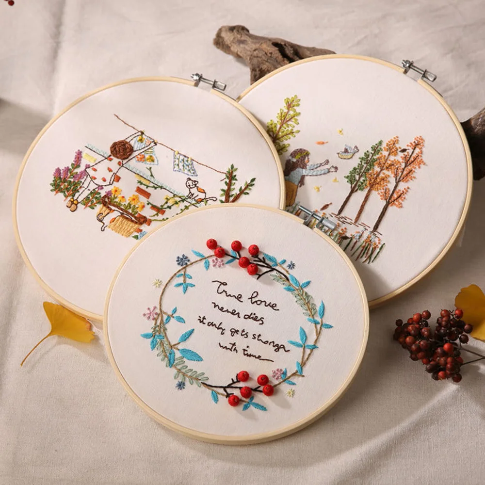 

DIY Cartoon Flower Pattern Needlework Set Embroidery Cross Stitch Kit Handmade Sewing Craft Without Embroidery Hoop