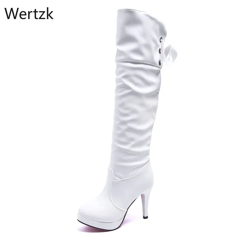 Женские высокие сапоги с острым носком повседневные зимние теплые до колена на