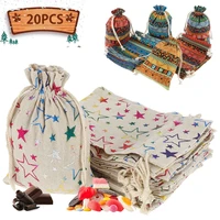 20 pcs linen drawstring gift bags colorful star printed party packaging bag candy gift bags wedding christmas festive supplies