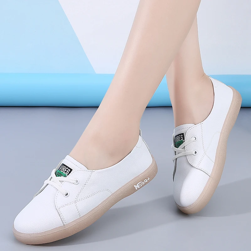 

Кроссовки женские из натуральной кожи, лоферы на плоской подошве, на шнуровке, повседневная обувь для прогулок, четыре сезона