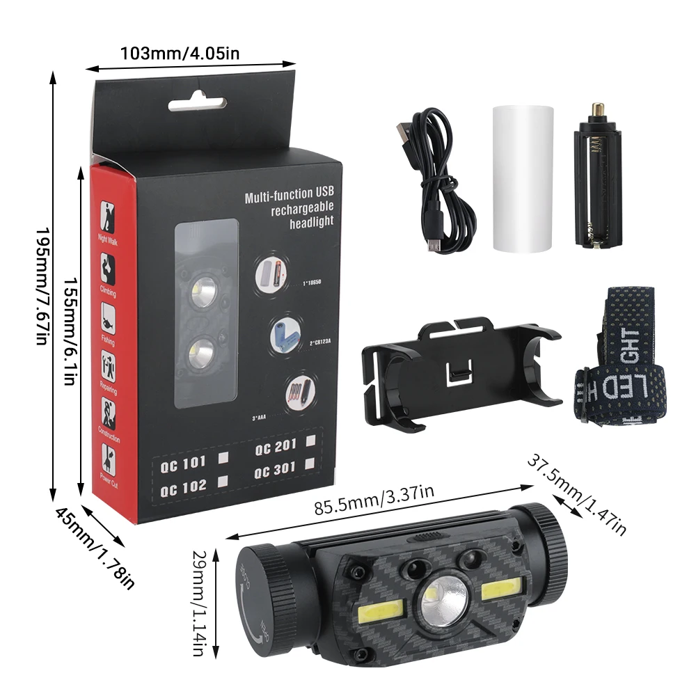 

B34 Xm-L2+2*Cob Led Headlamp Ir Motion Sensor 4000lm Headlight Rechargeable 21700 Waterproof Head Torch Camping Hunting