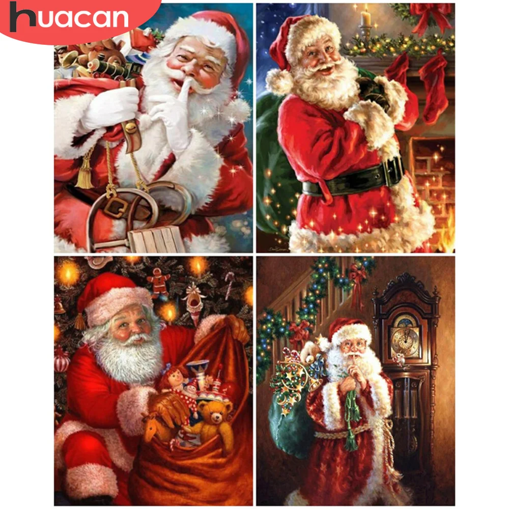 

HUACAN Painting By Numbers Christmas Hand Painted Wall Art Pictures By Number Santa Claus Acrylic Christmas Gift 60x75cm