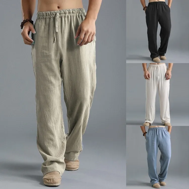 Mens Summer Casual Cotton Linen Loose Drawstring Yoga Pants Trousers  Men Clothing  Pantalones De Hombre Mens Pants