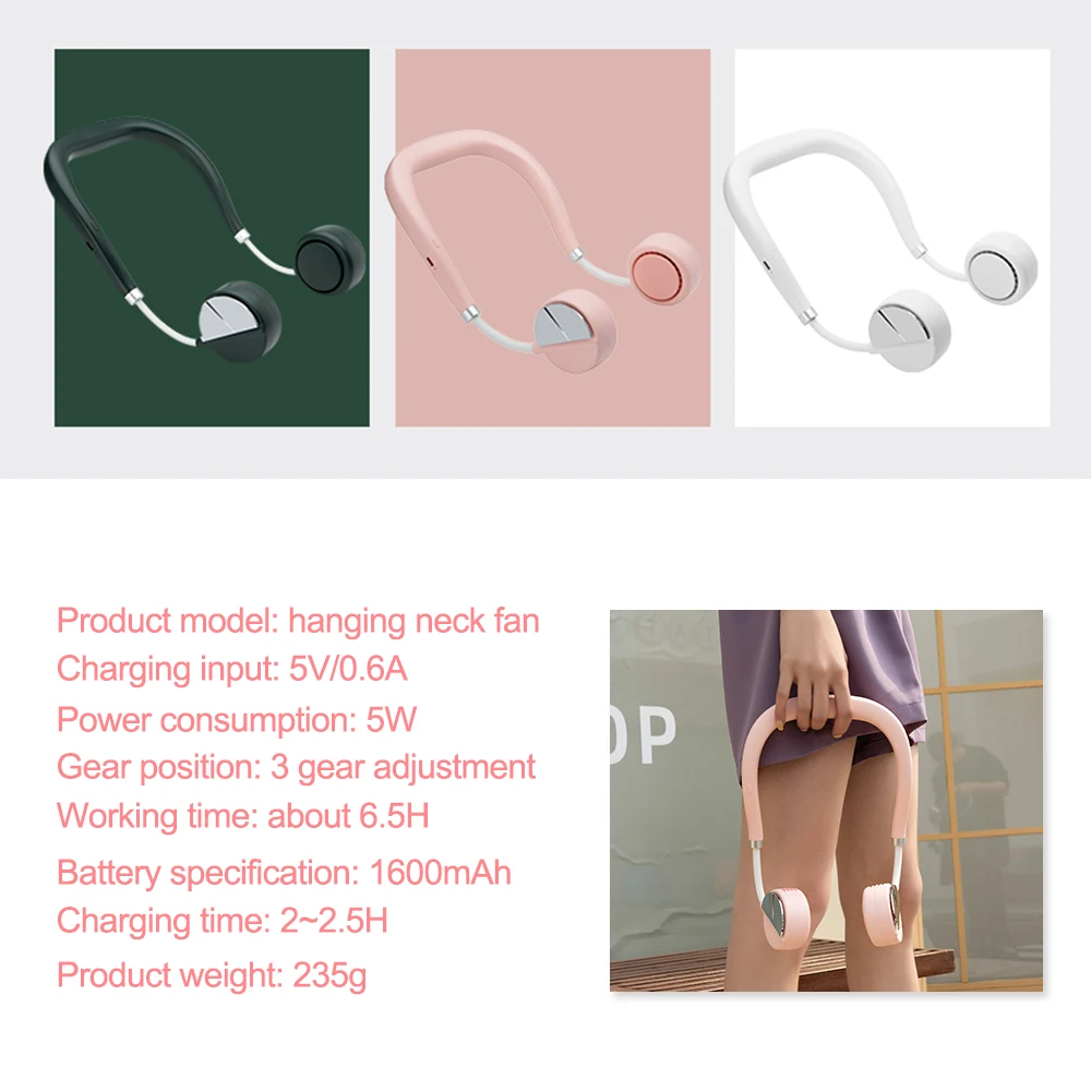 

Electric Neck Fan Cooling Portable Mini USB For Home Outdoor Summer Rechargeable Air Cooler Ventilador Mute Sports