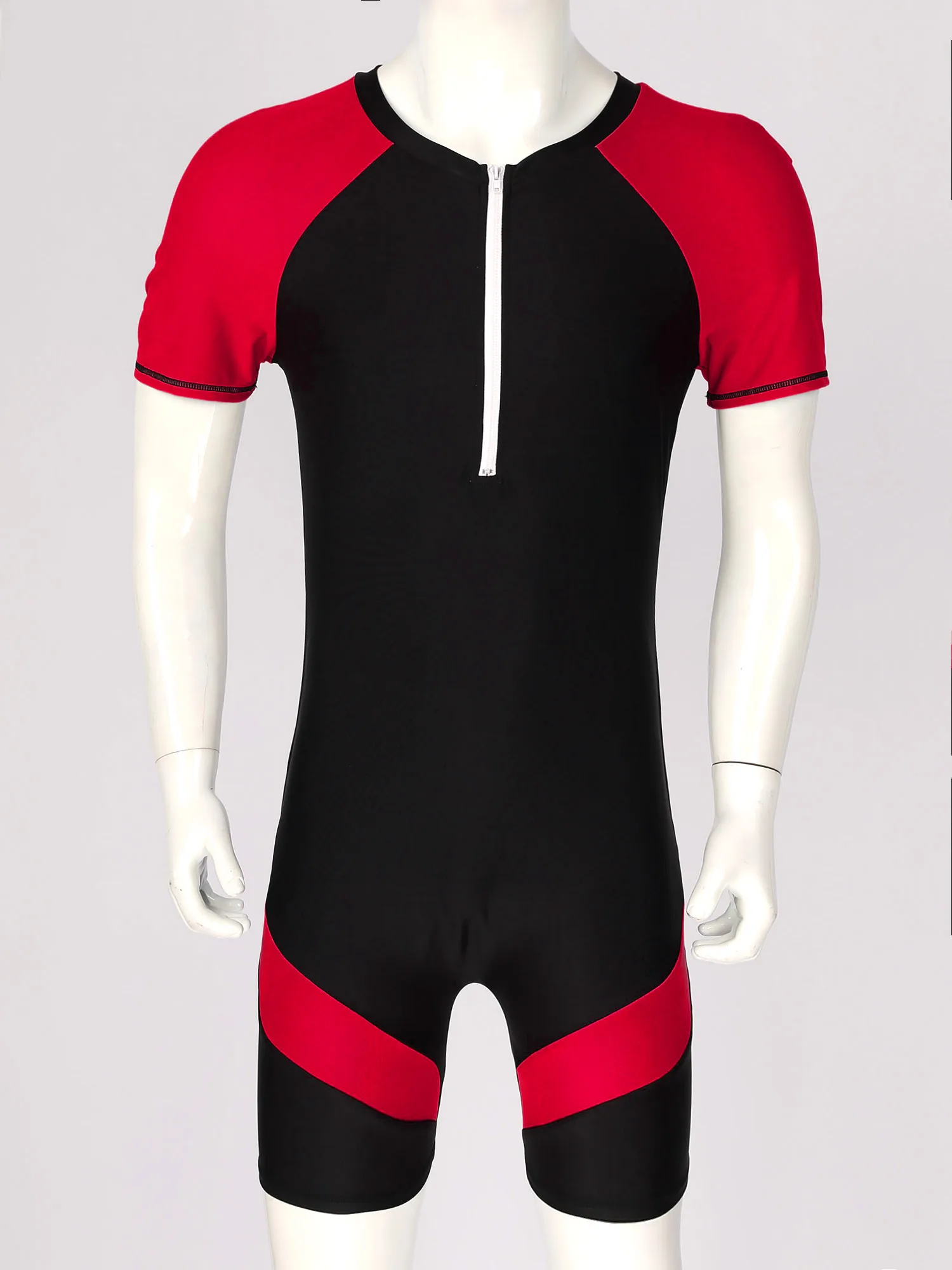 Мужской слитный купальный комбинезон с короткими рукавами и молнией спереди