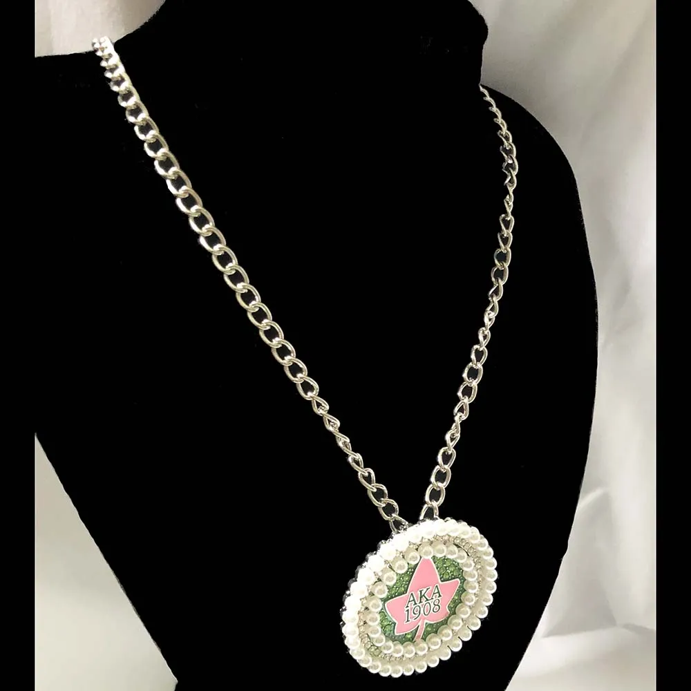 Handmade Greek Sorority Maple Leaf Pearl Pendant Brooch Necklace Jewelry