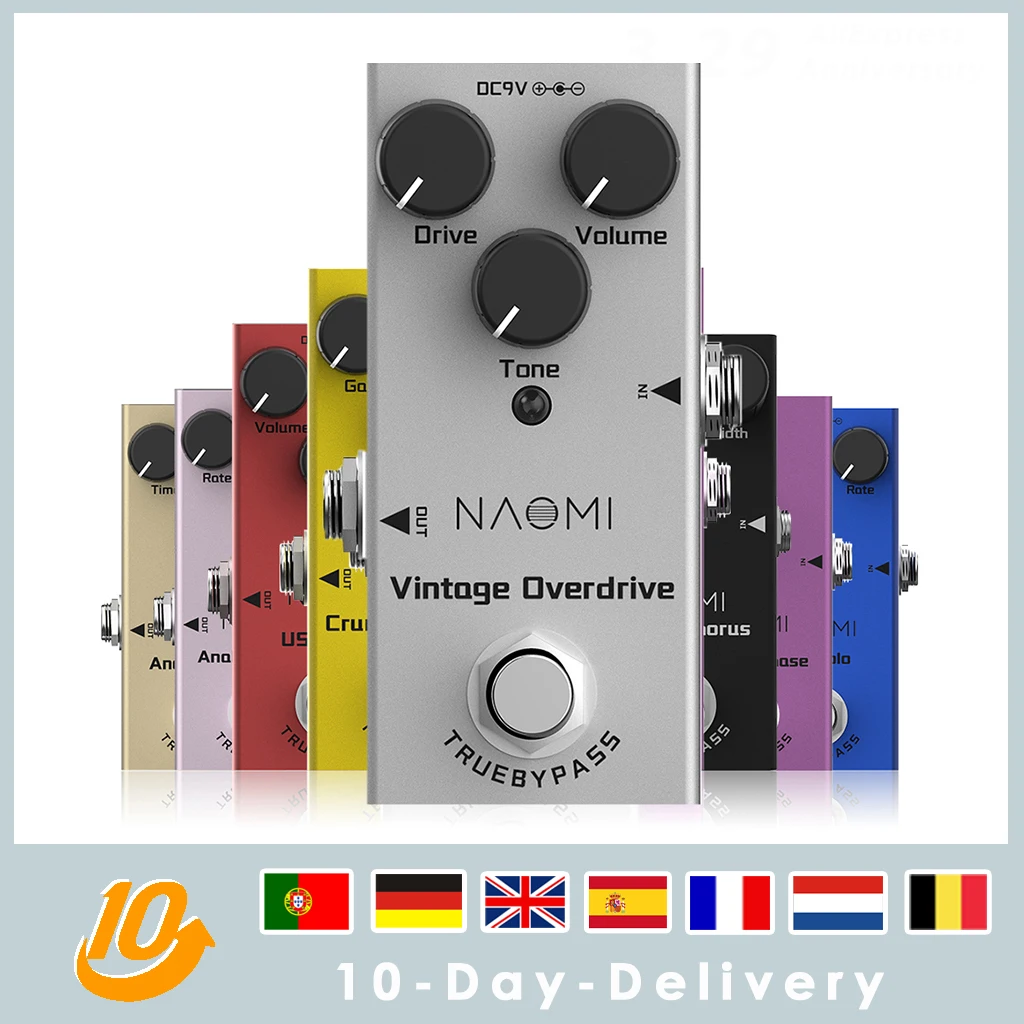 

NAOMI Electric Guitar Effect Pedal Vintage Overdrive /Phase /Overdrive / Distortion /Tremolo /Chorus/ Delay Guitar Effect Pedal