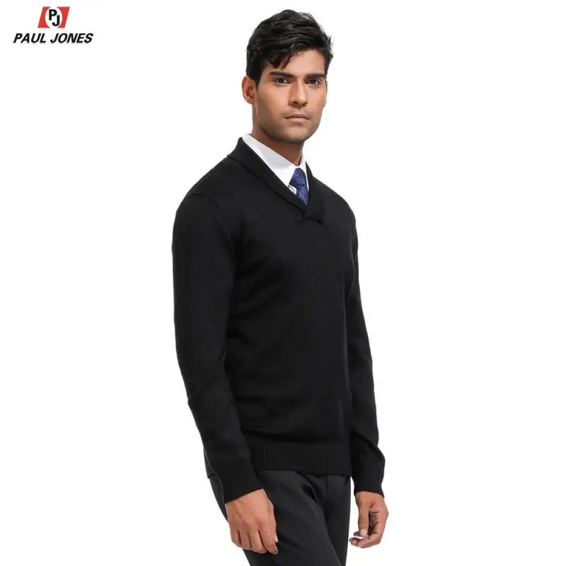 Мужской вязаный пуловер с v-образным вырезом и шалью от PAUL JONES стильный