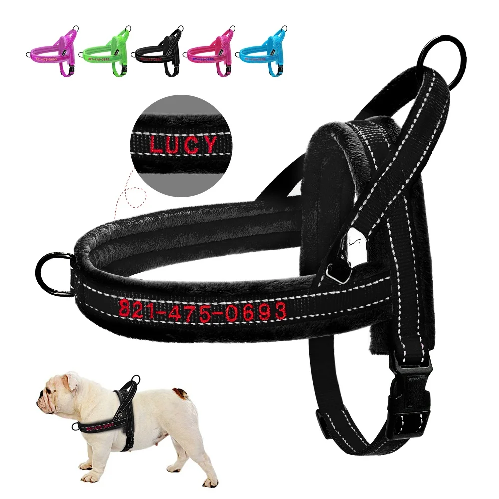 

Personalized Flannel Padded Reflective Dog Harness Webbing for Small and Large Size French Bulldog Dog Collar Cat Collar 2021