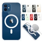 Чехол для Apple iPhone 12 Pro Max Mini Macsafe, прозрачные магнитные Чехлы для i Phone 11 X XS XR 8 Plus SE 2020 Magsafing Cover